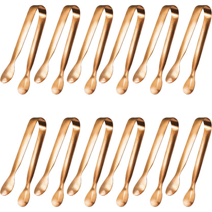 JCREN 12 Pcs Serving Tongs, Small Serving Utensils for Parties Catering Gold Tongs, Small Stainless Steel Mini Appetizer Tongs for Tea Party Coffee Bar, 4 Inches - Gold