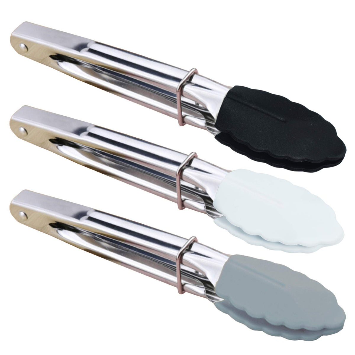 HINMAY Small Tongs with Silicone Tips 7-Inch Mini Serving Tongs, Set of 6