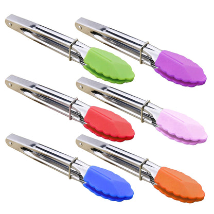 HINMAY Mini Stainless Steel Food Tongs with Silding Rings 7-Inch, Set of 6