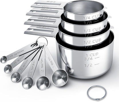 TILUCK Stainless Steel Measuring Cups & Spoons Set, Cups and Spoons