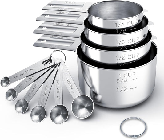 TILUCK Stainless Steel Measuring Cups & Spoons Set, Cups and Spoons