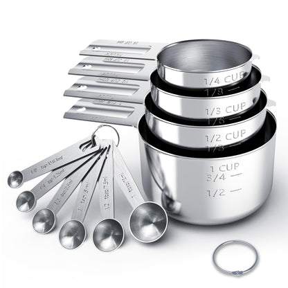 TILUCK Stainless Steel Measuring Cups & Spoons Set, Cups and Spoons