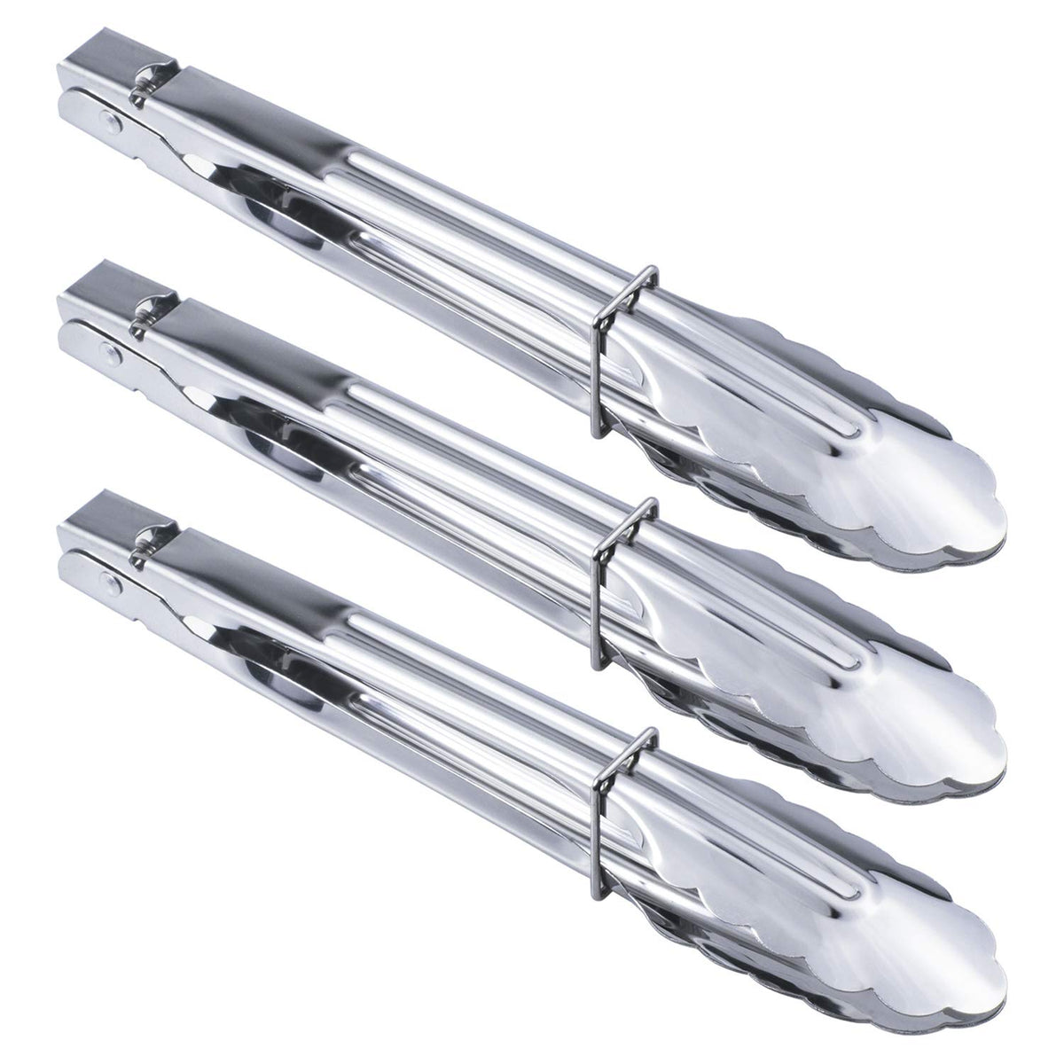 HINMAY Stainless Steel Serving Tongs Grilling Tongs for Cooking Camping Barbecue (12-Inch 3 Pieces)