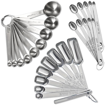 Stainless Steel Measuring Spoons Set of 14 with Leveler, Rectangular Teaspoon & Tablespoon Measuring Spoons for Dry & Liquid Ingredients, Slim Design Fits in Spice Jars