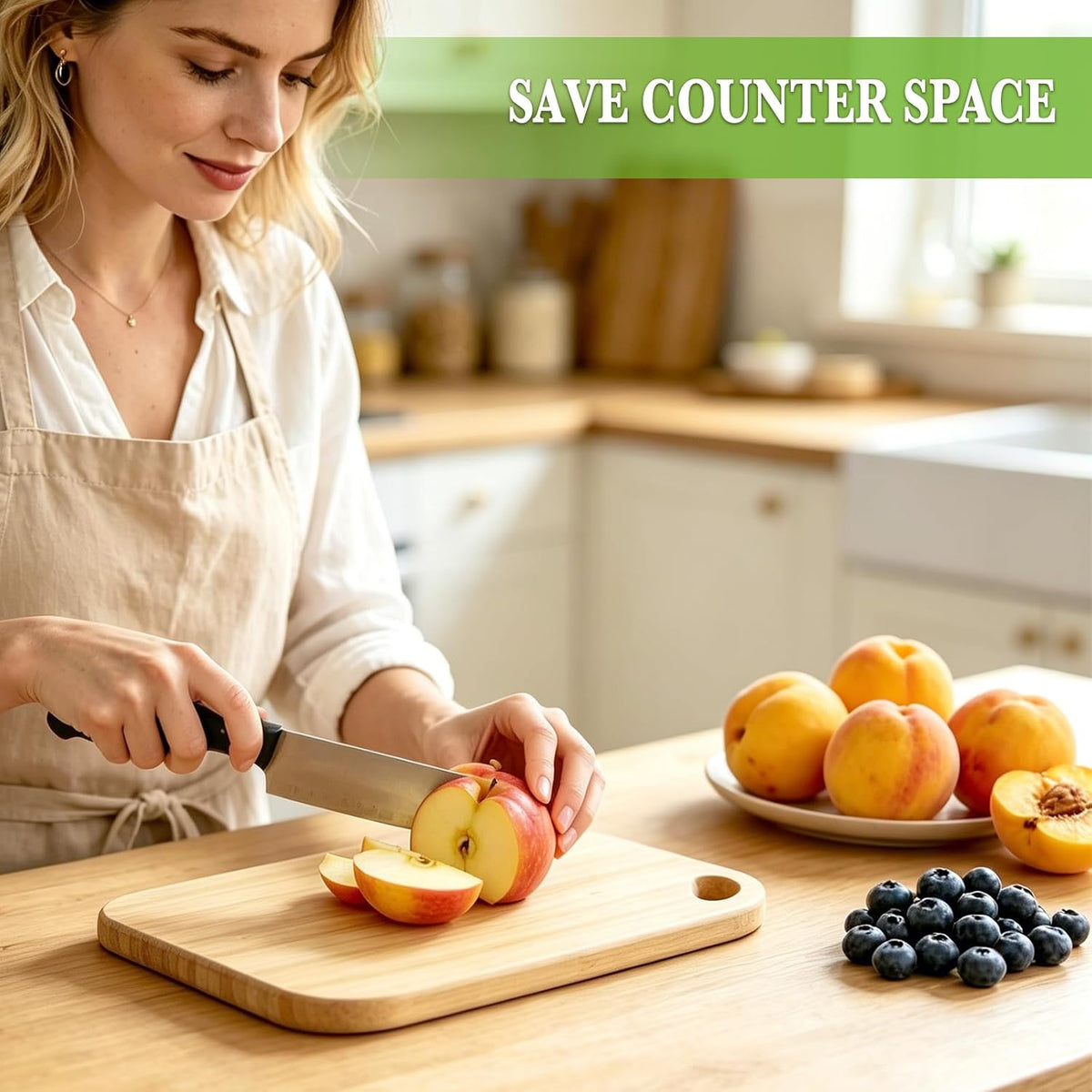2 Pack Small Cutting Boards for Kitchen 8.6’’ x 6’’, Small Wooden Cutting Board Bamboo, Mini Cutting Board, Easy to Clean, Can be Hung, for Camping Vegetables, Fruit, Bread, Meat, Cheese (BPA Free)