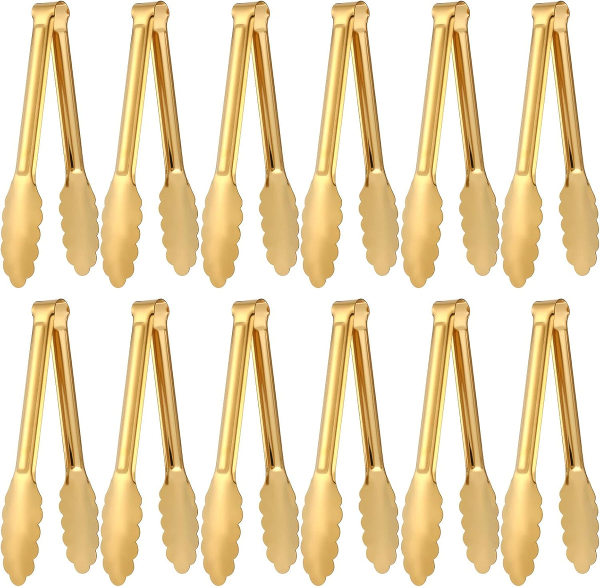 Dimeho 12 Pack Stainless Steel Buffet Tong Gold Serving Tongs 9 Inch Buffet Utensils Heavy Duty Durable Clamps Metal Kitchen Clip for Salad Steak Wedding Party Banquet Gathering