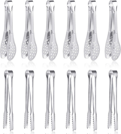 12 Pack Premium Small Serving Tongs, Dmoera Mini Stainless Steel Appetizer Tongs, 5Inch,5.2Inch(12.7cm)