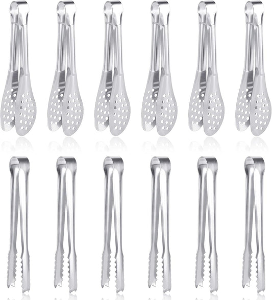 12 Pack Premium Small Serving Tongs, Dmoera Mini Stainless Steel Appetizer Tongs, 5Inch,5.2Inch(12.7cm)