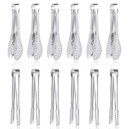 12 Pack Premium Small Serving Tongs, Dmoera Mini Stainless Steel Appetizer Tongs, 5Inch,5.2Inch(12.7cm)