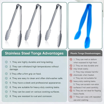 12 Pack Buffet Tongs Serving Tongs Stainless steel Kitchen Tongs 7inch