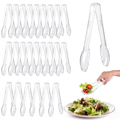 Mwellewm 24 Pc Plastic Tongs for Serving 9 Inch Bulk Reusable or Disposable Tongs Heavy Duty Hard Serving Utensils Set Large Salad Tong for Kitchen Party Food Buffet Appetizer BBQ Event Catering Black