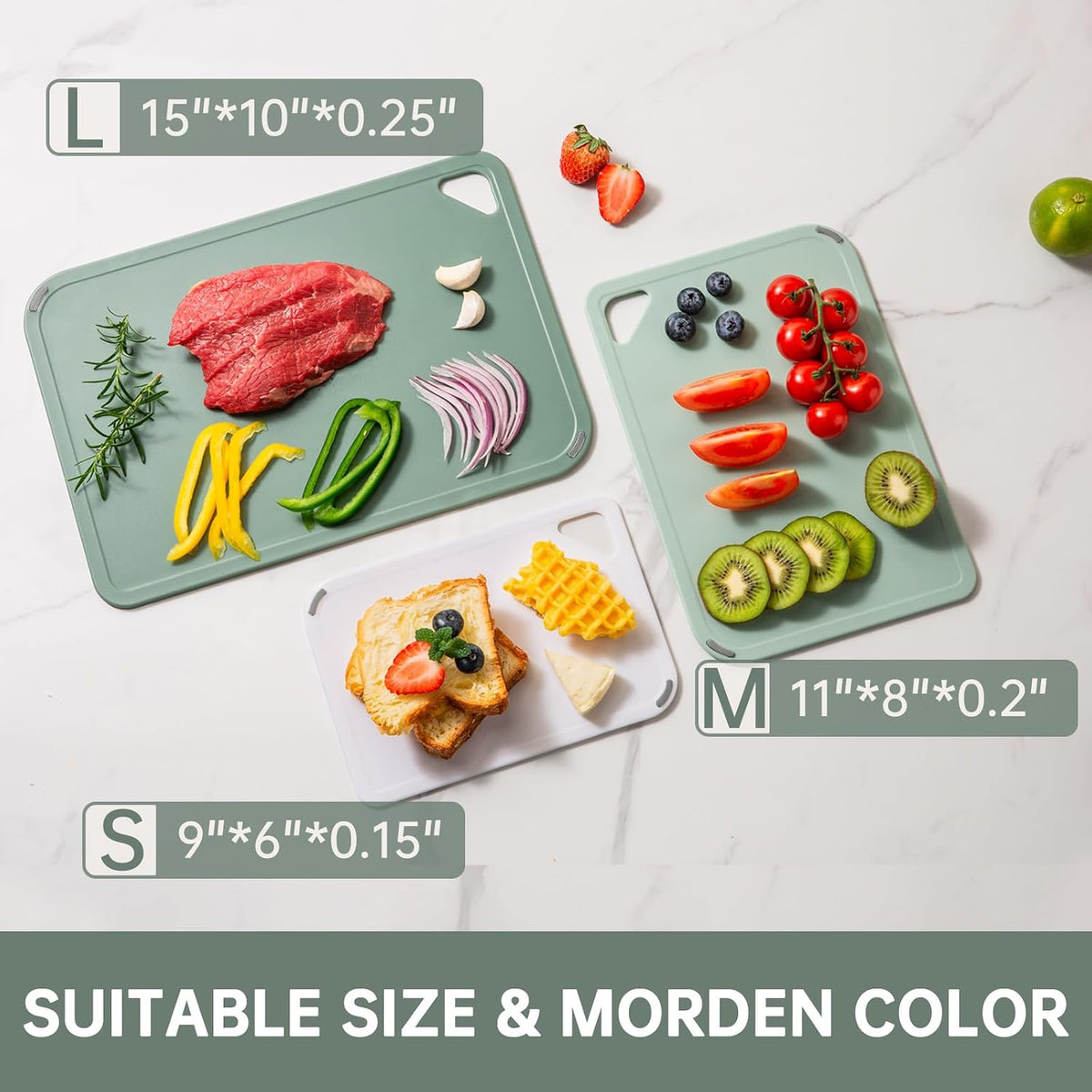 THETCHRY Plastic Cutting Board Set of 3-Cutting Boards for Kitchen BPA Free