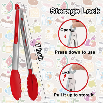 7 Pack Kitchen Tongs,7 Inch Stainless Steel Cooking Tongs