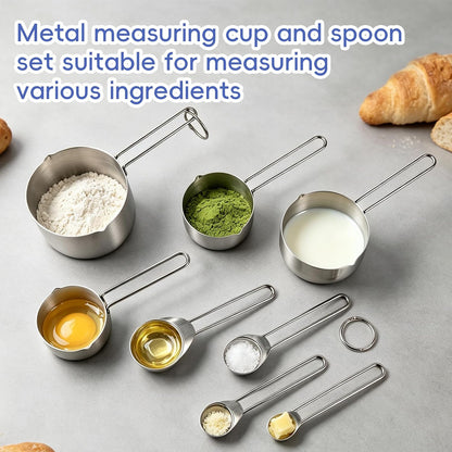 Measuring Cups and Spoons Set 8PCS Silver Stainless Steel