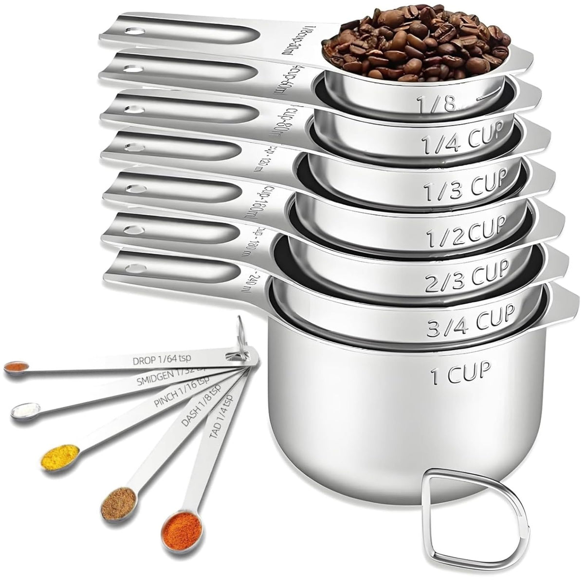 30PCS Measuring Cups and Spoons Set, 7 Nesting Measuring Cups, 18 Measuring Spoons and 5 Mini Spoons, Stainless Steel Kitchen Measuring Set for Dry and Liquid Ingredients, Perfect for Cooking & Baking