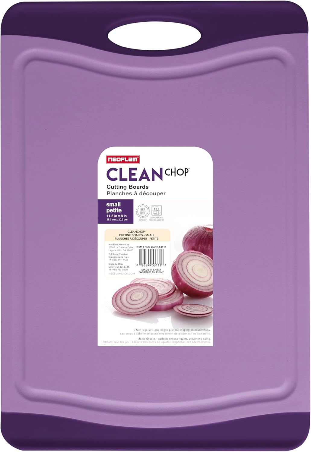 Neoflam Flutto Poly Cutting Board - Purple, Durable Plastic, Knife-Scratch Resistant, Large Handle, Kitchen Essential (11.5 x 8 x 0.4 inches)