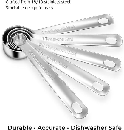 KEAWELL Premium 18/10 Measuring Spoons Set (Silver, 5PC Measuring Spoons)