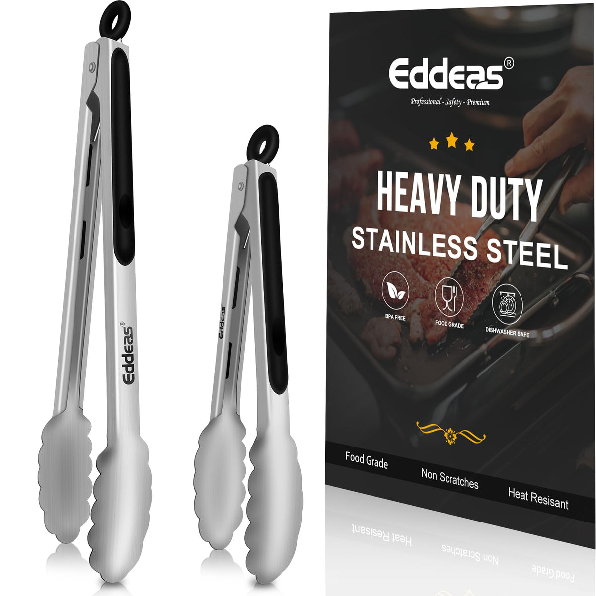 2 PCS 12 Inch Tongs for Cooking Heavy Duty All Metal Kitchen Tongs
