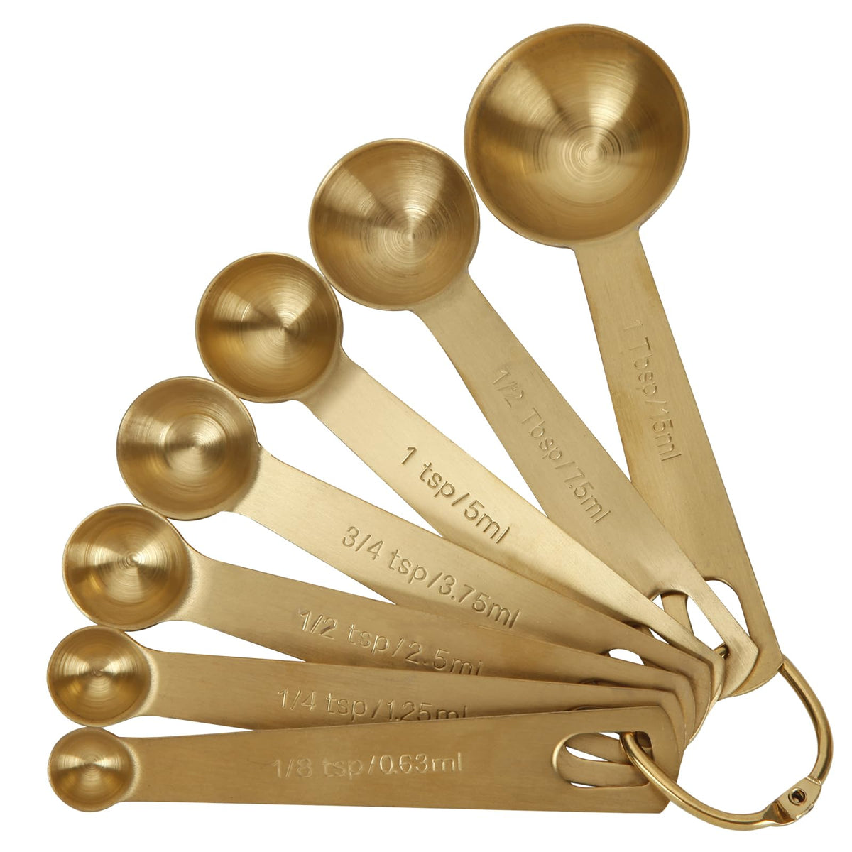 Measuring Spoons,304 Stainless Steel Measuring Cups & Spoon Set of 7 Piece:1Tbsp&1/2Tbsp,1tsp,3/4tsp,1/2tsp,1/4tsp,1/8tsp Teaspoon Coffee Scoop Tablespoon for Dry and Liquid Ingredients,Gold