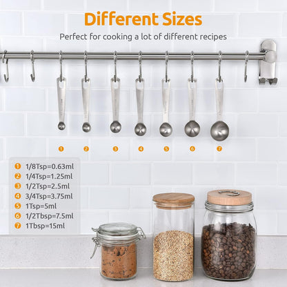 U-Taste 18/8 Stainless Steel Measuring Spoons Set of 7, Teaspoon Tablespoon