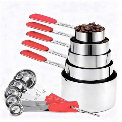 Bopei 10-Pcs Stainless Steel Measuring Cups & Spoons Set, Colorful Handles
