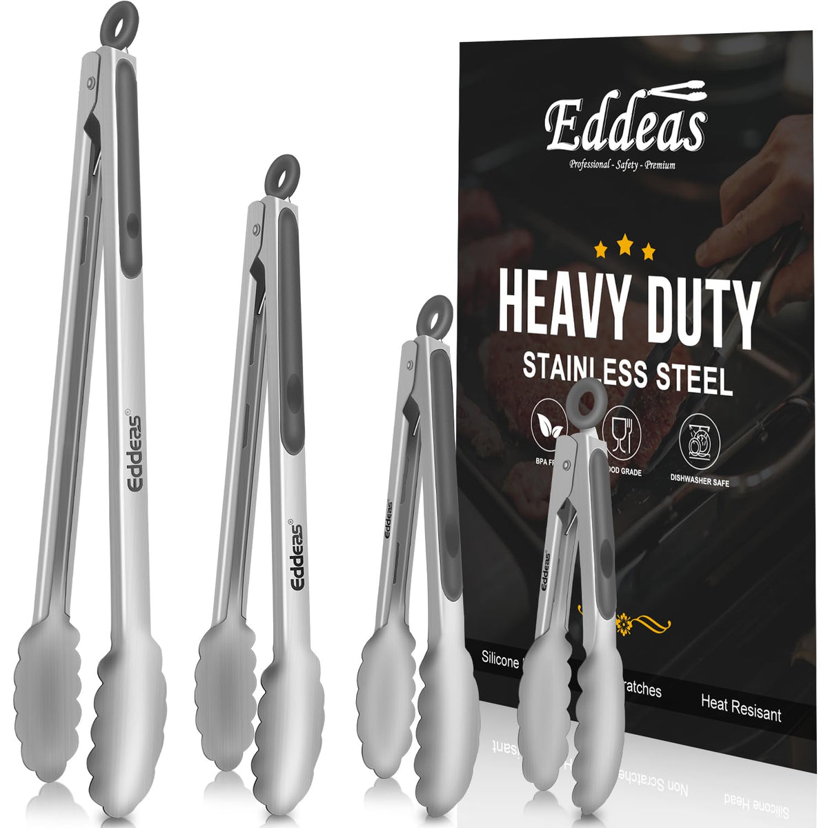 2 PCS 12 Inch Tongs for Cooking Heavy Duty All Metal Kitchen Tongs