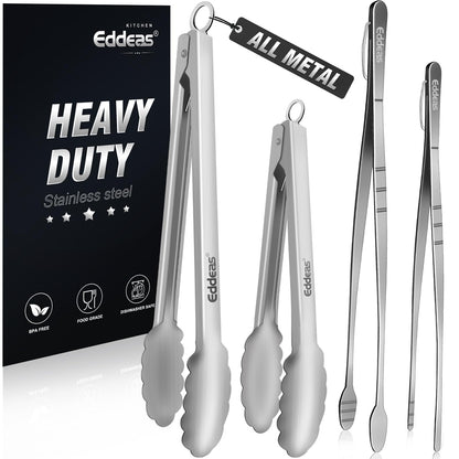 2 PCS 12 Inch Tongs for Cooking Heavy Duty All Metal Kitchen Tongs