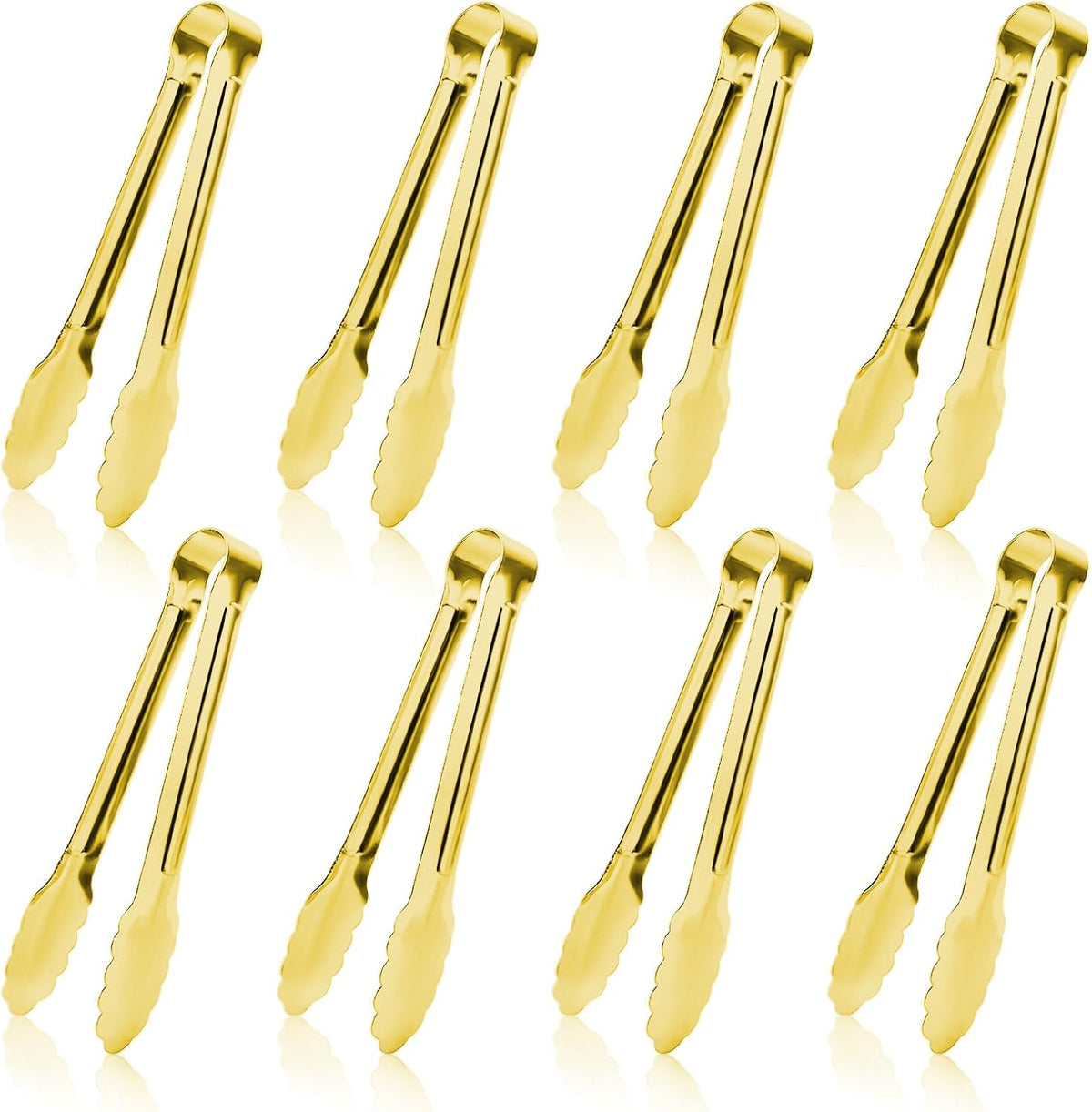 8PCS Gold Mini Metal Tongs, 5" Stainless Steel Serving Tiny Tong, Small Kitchen Accessories for Appetizer, Ice, Sugar Cube, Salad, Toaster, Desserts (Gold, 5 INCH)