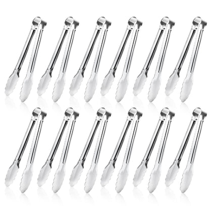 12 Pack Small Serving Tongs,XEVOM Stainless Steel Sugar Tongs Mini Appetizers Tongs Mental Kitchen Tongs for Serving Food (5inch)