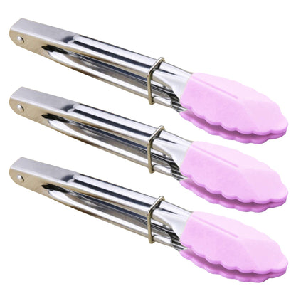 HINMAY Mini Stainless Steel Food Tongs with Silding Rings 7-Inch, Set of 6