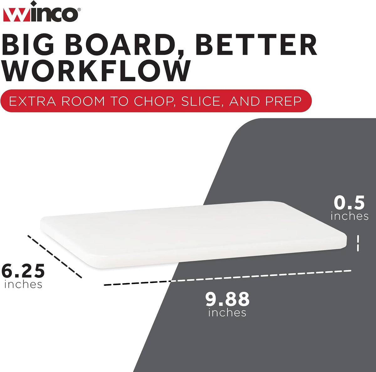 Winco 6" x 10" White Heavy-Duty Plastic Cutting Board
