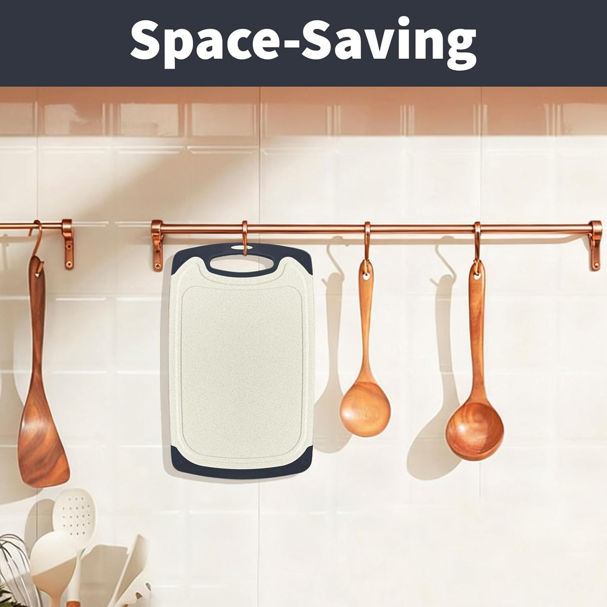 Cutting Board for Kitchen, Non Slip Chopping Board with Juice Grooves for Meat, Veggies, Space-Saving, Dishwasher Safe, Durable Kitchen Essential (Wheat)