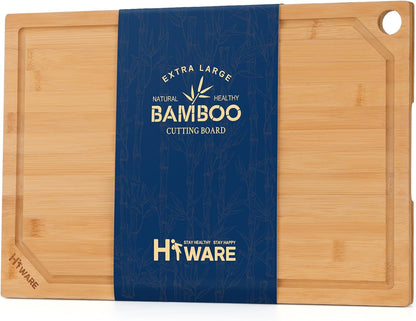 Hiware Extra Large 18" x 12" Bamboo Cutting Board for Kitchen, Heavy Duty Wood Cutting Board with Juice Groove, 100% Organic Bamboo, Pre Oiled