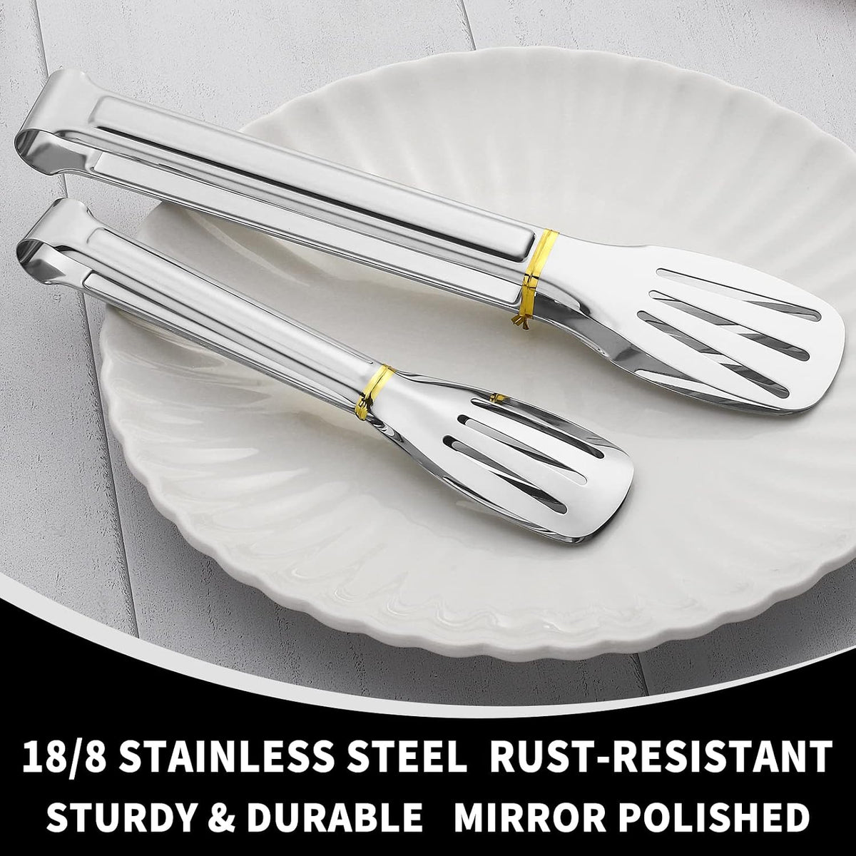 Kitchen Tongs 7 Inch, 8 Pack Stainless Steel Serving Tongs for Cooking Appetizers, Salad, Small Kitchen Tongs for Food, Dishwasher Safe
