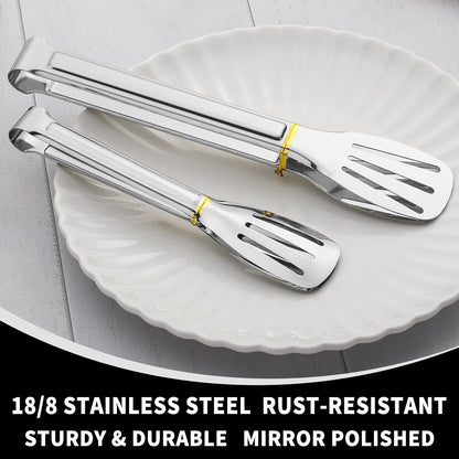 Kitchen Tongs 7 Inch, 8 Pack Stainless Steel Serving Tongs for Cooking Appetizers, Salad, Small Kitchen Tongs for Food, Dishwasher Safe
