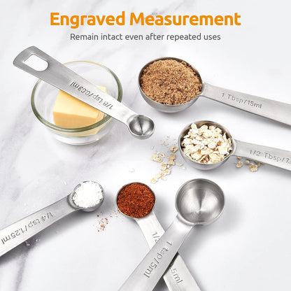 U-Taste 18/8 Stainless Steel Measuring Spoons Set of 7, Teaspoon Tablespoon