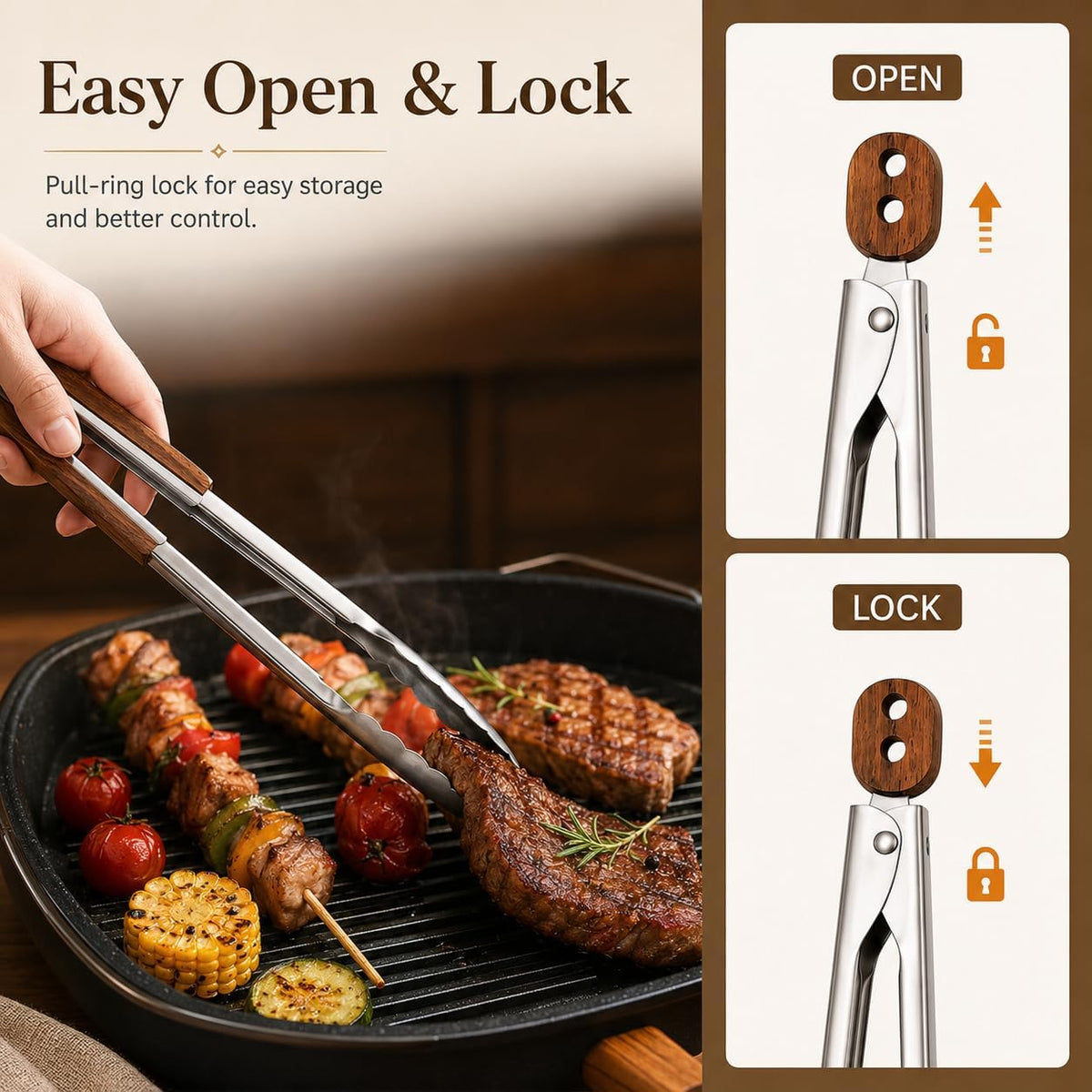 Wooden Tongs for Cooking - Kitchen Salad Tongs for Serving Food(12"+15")