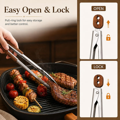 Wooden Tongs for Cooking - Kitchen Salad Tongs for Serving Food(12"+15")