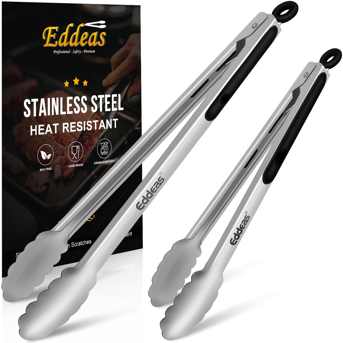 2 PCS 12 Inch Tongs for Cooking Heavy Duty All Metal Kitchen Tongs