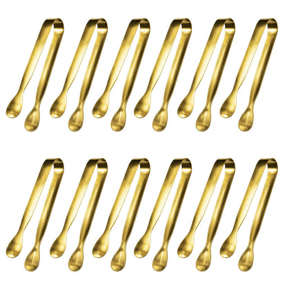 JCREN 12 Pcs Serving Tongs, Small Serving Utensils for Parties Catering Gold Tongs, Small Stainless Steel Mini Appetizer Tongs for Tea Party Coffee Bar, 4 Inches - Gold