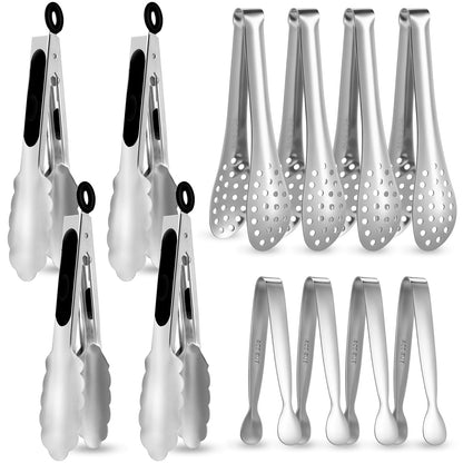 Chengu 12 Pack Stainless Steel Kitchen Tongs, 7/9/12 Inches