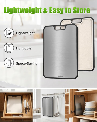 Non Toxic Titanium Cutting Board for Kitchen, Food Grade Titanium Cutting Boards 2 in 1 Double Sides, Non Slip Cutting Mat 15" x 10"