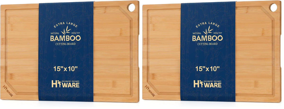 Hiware Extra Large 18" x 12" Bamboo Cutting Board for Kitchen, Heavy Duty Wood Cutting Board with Juice Groove, 100% Organic Bamboo, Pre Oiled
