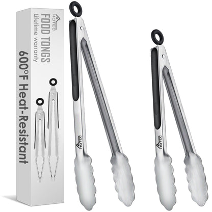 Hotec Tongs for Cooking Stainless Steel Kitchen Tongs Set of 2-9" and 12"