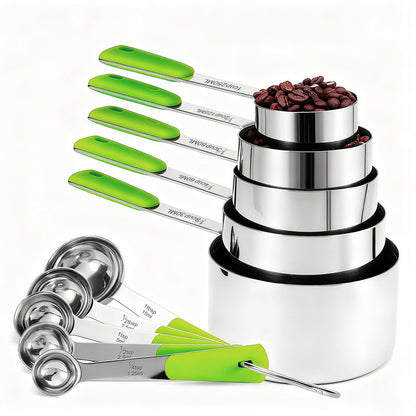 Bopei 10-Pcs Stainless Steel Measuring Cups & Spoons Set, Colorful Handles