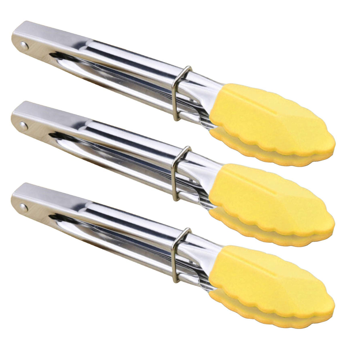 HINMAY Mini Stainless Steel Food Tongs with Silding Rings 7-Inch, Set of 6