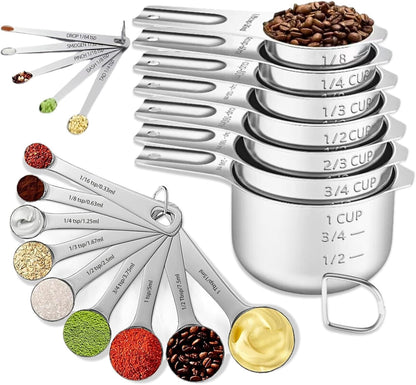 30PCS Measuring Cups and Spoons Set, 7 Nesting Measuring Cups, 18 Measuring Spoons and 5 Mini Spoons, Stainless Steel Kitchen Measuring Set for Dry and Liquid Ingredients, Perfect for Cooking & Baking