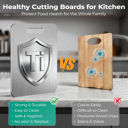 Katori Titanium Cutting Board - Upgraded 100% Pure Titanium Cutting Boards for Kitchen Non Toxic, Double Sided Food Grade Hygiene Non Moldy Dishwasher Safe Meat Fruit Metal Board (3PC S+L+XL)