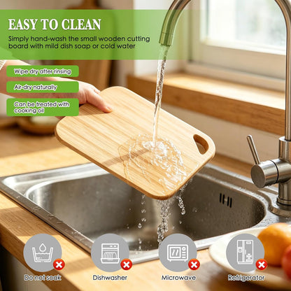 2 Pack Small Cutting Boards for Kitchen 8.6’’ x 6’’, Small Wooden Cutting Board Bamboo, Mini Cutting Board, Easy to Clean, Can be Hung, for Camping Vegetables, Fruit, Bread, Meat, Cheese (BPA Free)