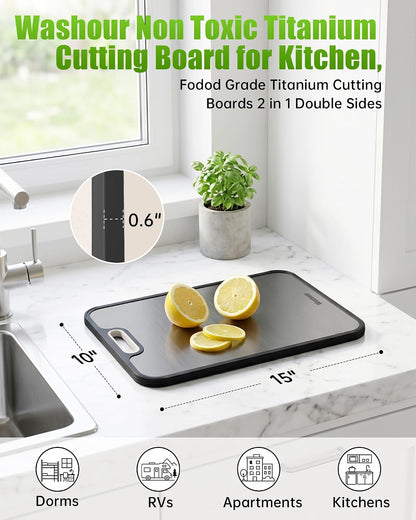 Non Toxic Titanium Cutting Board for Kitchen, Food Grade Titanium Cutting Boards 2 in 1 Double Sides, Non Slip Cutting Mat 15" x 10"
